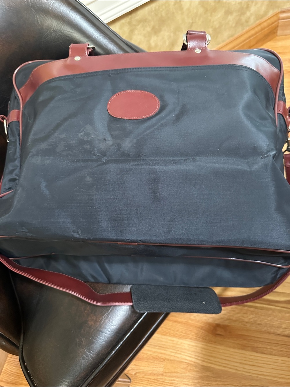 Men's Black and Brown Vinyl/Nylon Vintage Travel Bag - Classic Work Carry